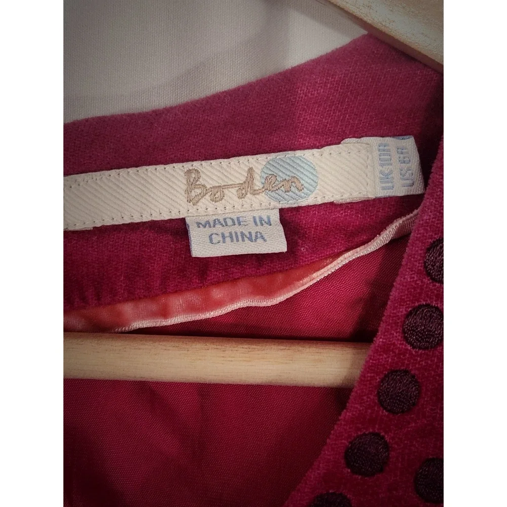 Boden Arylide Pink Velvet Hampshire Shift‎ Dress Pockets Embroidered Womens 6R